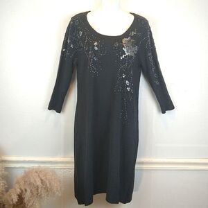 Cato bead/sequin embellished long sleeve dark gray sweater dress size large